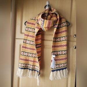 Uniqlo 100% Wool Multicolor Fringe Scarf - Yellow, Red, Blue